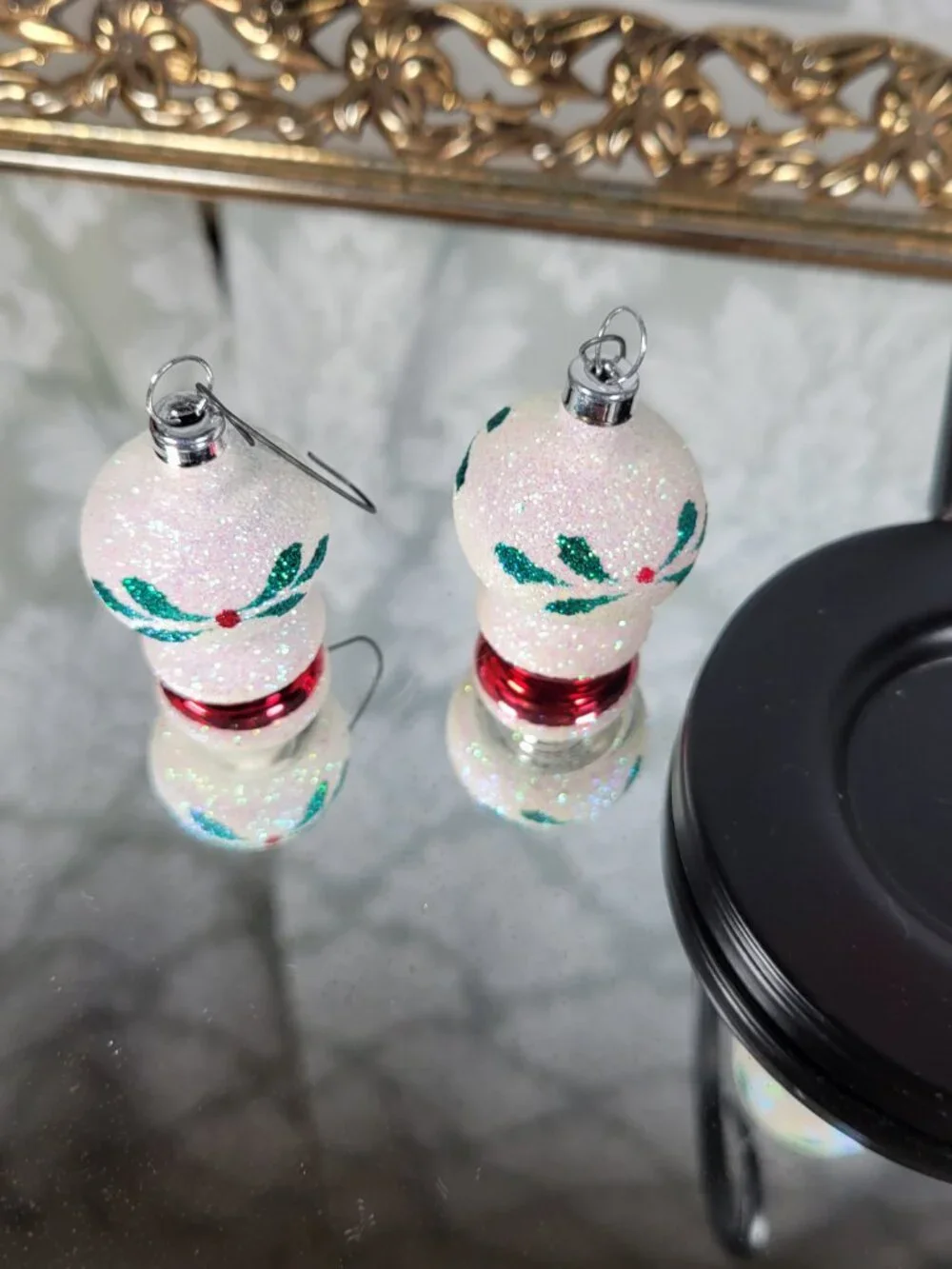 Blown Glass Mini Mushroom Glitter Christmas Ornaments - Set of 5